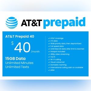 AT&T $40 Prepaid Service for 30 days - eSim Activation instantly - No Waiting ✅